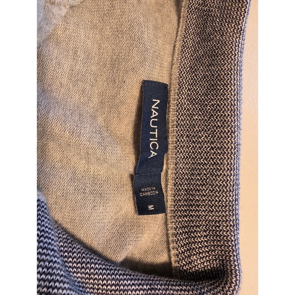 Nautica Quarter Zip Sweater Mens Medium Gray Knit Pullover Classic Preppy Logo - Picture 3 of 7